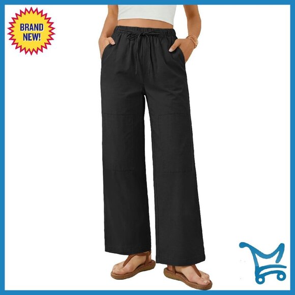 Wide Leg Palazzo Pants Elastic Waist Loose Fit Summer Casual Lounge